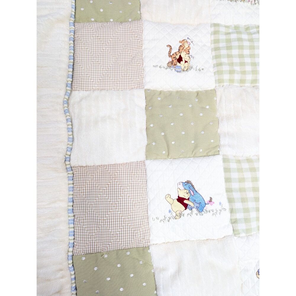 Vintage Winnie the Pooh Disney Crib Blanket Wall Hanging Cream Sage Embroidery - Picture 7 of 12